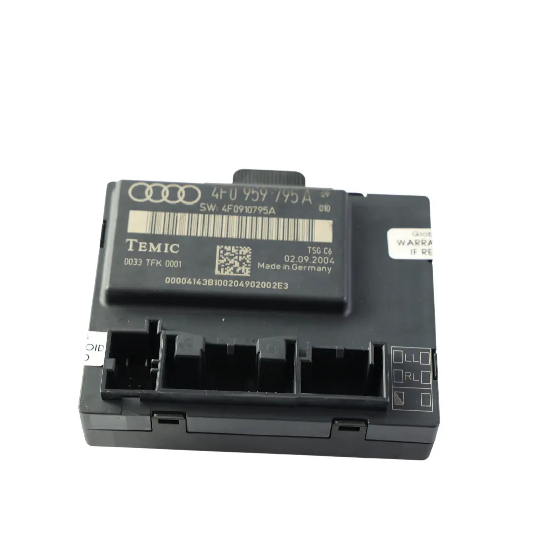 4F C6 Door Control Unit Module ECU Rear Left N/S to Audi A6 with Part number 4F0959795A Audi A6 4F C6 Door Control Unit Module ECU Rear Left N/S - SKU 4F0959795A - Part number 4F0959795A