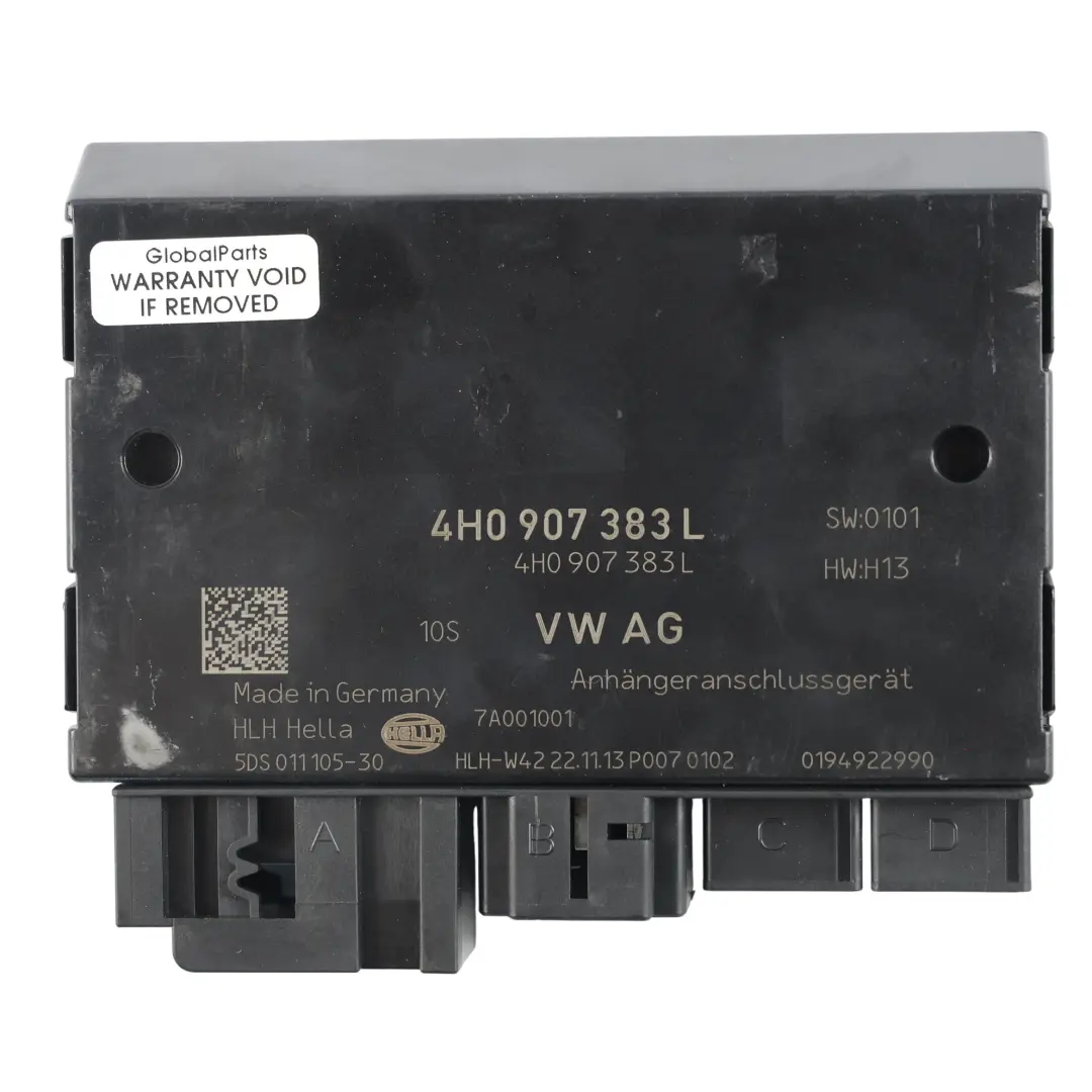 Audi A8 D4 Moduł Sterujący Wykrywania Przyczepy ECU - SKU 4H0907383L - Numer Części 4H0907383L
