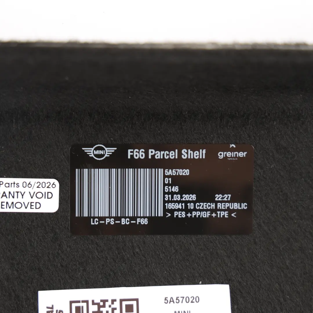F66 Rear Parcel Shelf Boot Trunk Luggage Compartment Panel to Mini with Part number 5A57020 Mini F66 Rear Parcel Shelf Boot Trunk Luggage Compartment Panel - SKU 5A57020 - Part number 5A57020
