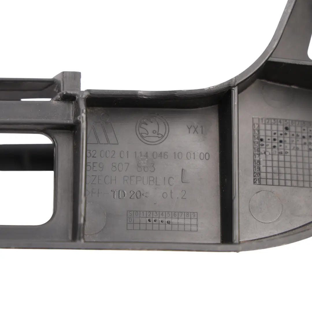 Bumper Bracket Guide Support Holder Left N/S to Skoda Octavia 5E Rear with Part number 5E9807863 Skoda Octavia 5E Rear Bumper Bracket Guide Support Holder Left N/S - SKU 5E9807863 - Part number 5E9807863