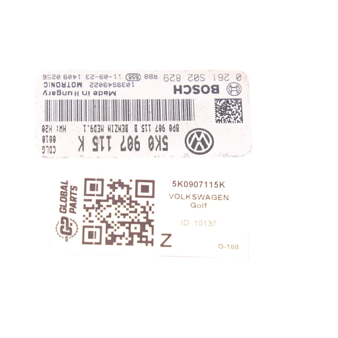 Volkswagen Golf 5k Engine Control ECU 2.0 Petrol 235 HP Automatic KIT - SKU 5K0907115K - Part number 5K0907115K