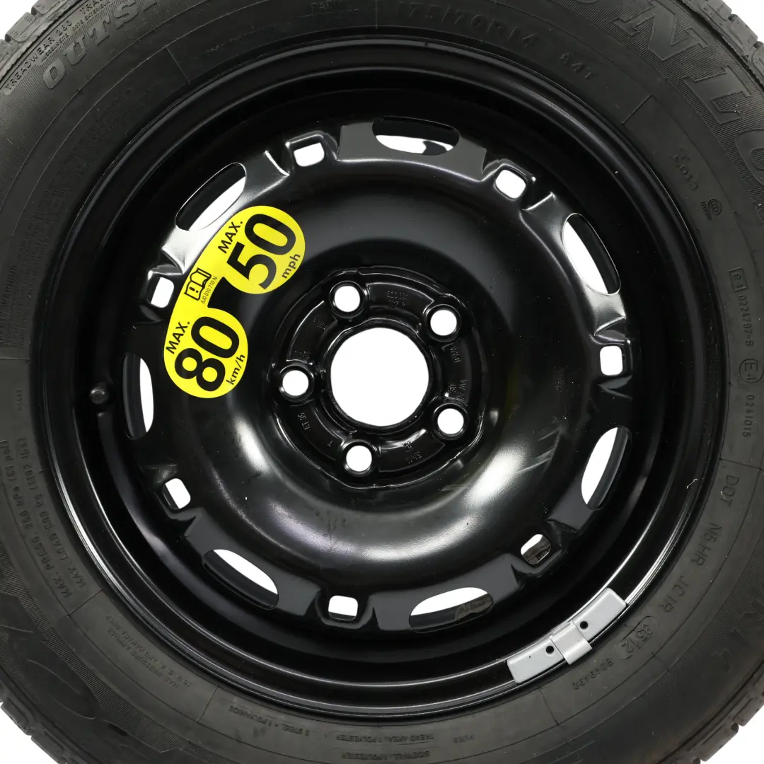 Mk5 Spare Wheel Steel Rim R14 5J ET:43 Dunlop Tyre 175/70 to VW Polo with Part number 6Q0601027R VW Polo Mk5 Spare Wheel Steel Rim R14 5J ET:43 Dunlop Tyre 175/70 - SKU 6Q0601027R-3 - Part number 6Q0601027R