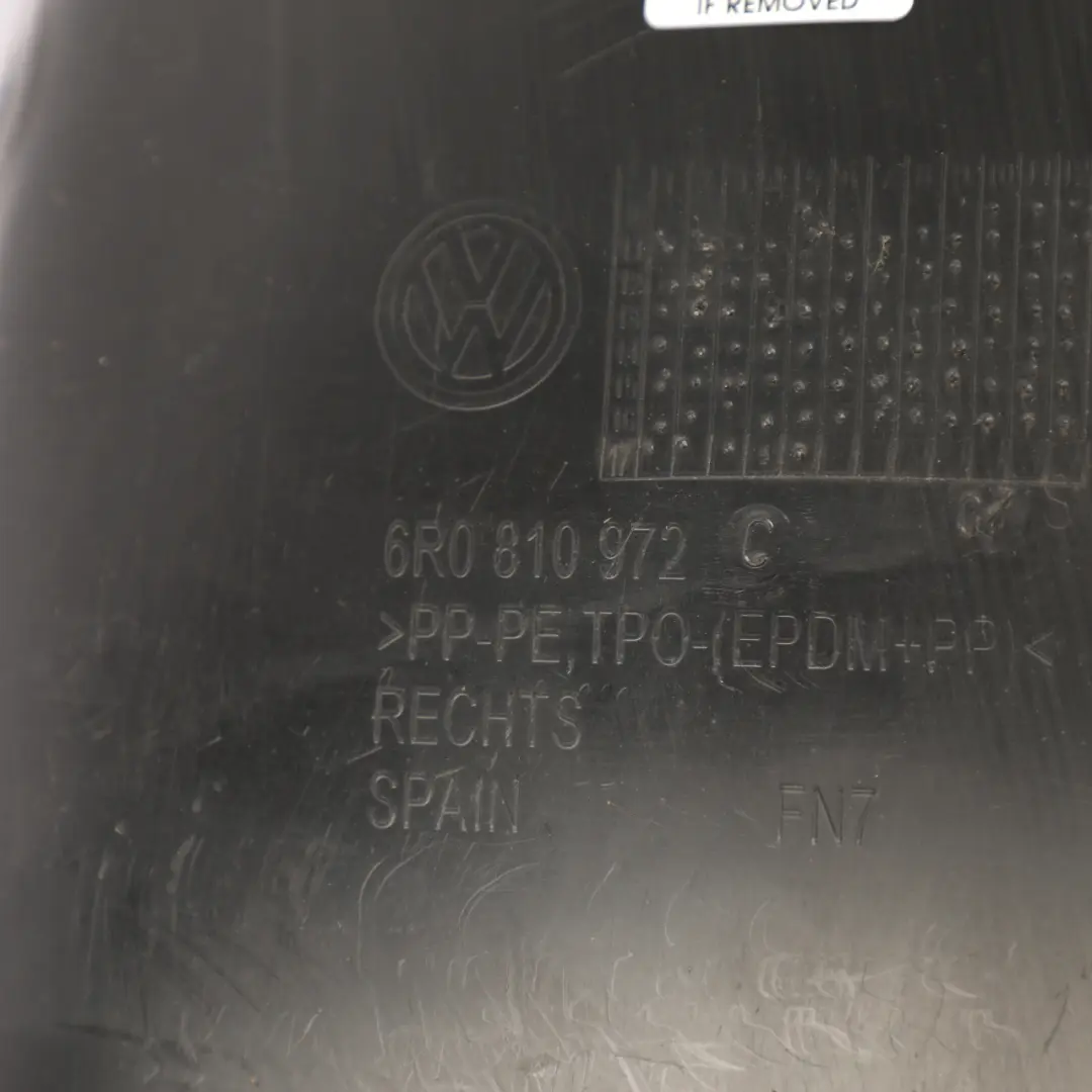 Mk5 Wheel Arch Liner Cover Panel Rear Right O/S to Volkswagen Polo with Part number 6R0810972C Volkswagen Polo Mk5 Wheel Arch Liner Cover Panel Rear Right O/S - SKU 6R0810972C - Part number 6R0810972C