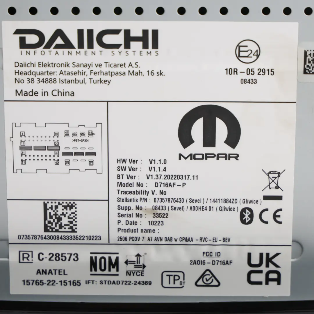 Citroen Relay Mk3 III Stereo Sat Nav CD Radio Player Head Unit für mit Teilenummer 7357876430 Citroen Relay Mk3 III Stereo Sat Nav CD Radio Player Head Unit - SKU 7357876430 - Teilenummer 7357876430