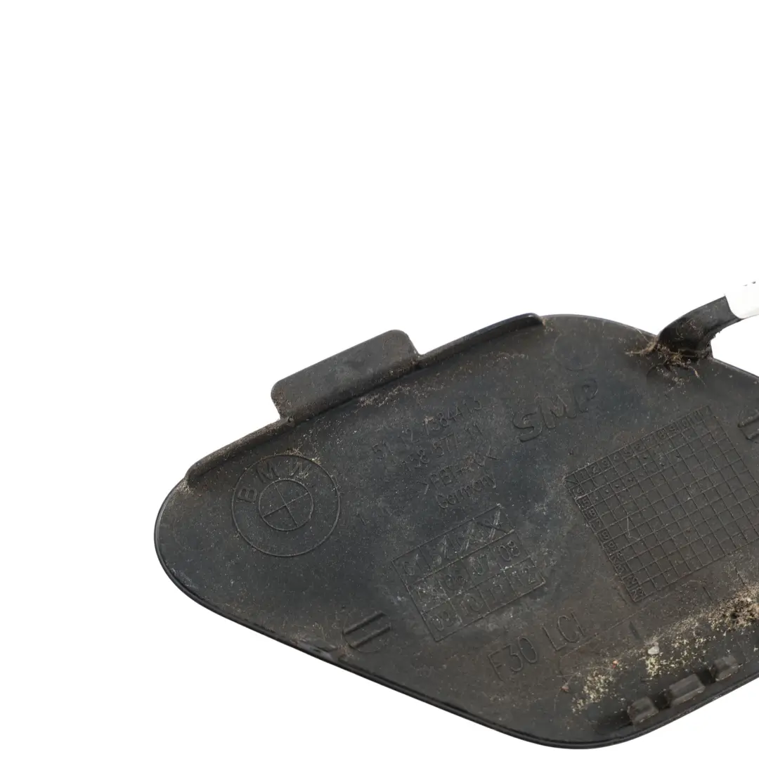 Bumper Tow Hook Eye Cover Cap Insert Primed to BMW F30 Rear with Part number 7384413 BMW F30 Rear Bumper Tow Hook Eye Cover Cap Insert Primed - SKU 7384413-PRIM - Part number 7384413