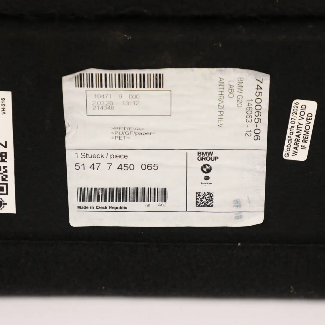 BMW G20 Trunk Boot Luggage Compartment Floor Carpet Cover Mat Liner PHEV - SKU 7450065 - Part number 7450065
