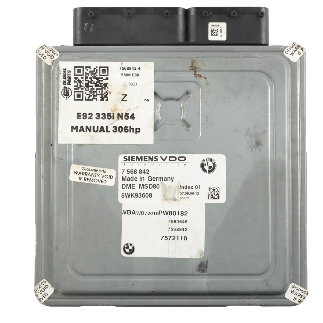 Essence N54 D'Utilisation Kit Calculateur ECU DME pour BMW E90 E91 E92 335I à propos du numéro de pièce 7568842 BMW E90 E91 E92 335I Essence N54 D'Utilisation Kit Calculateur ECU DME - SKU 7568842-4 - Numéro de pièce 7568842
