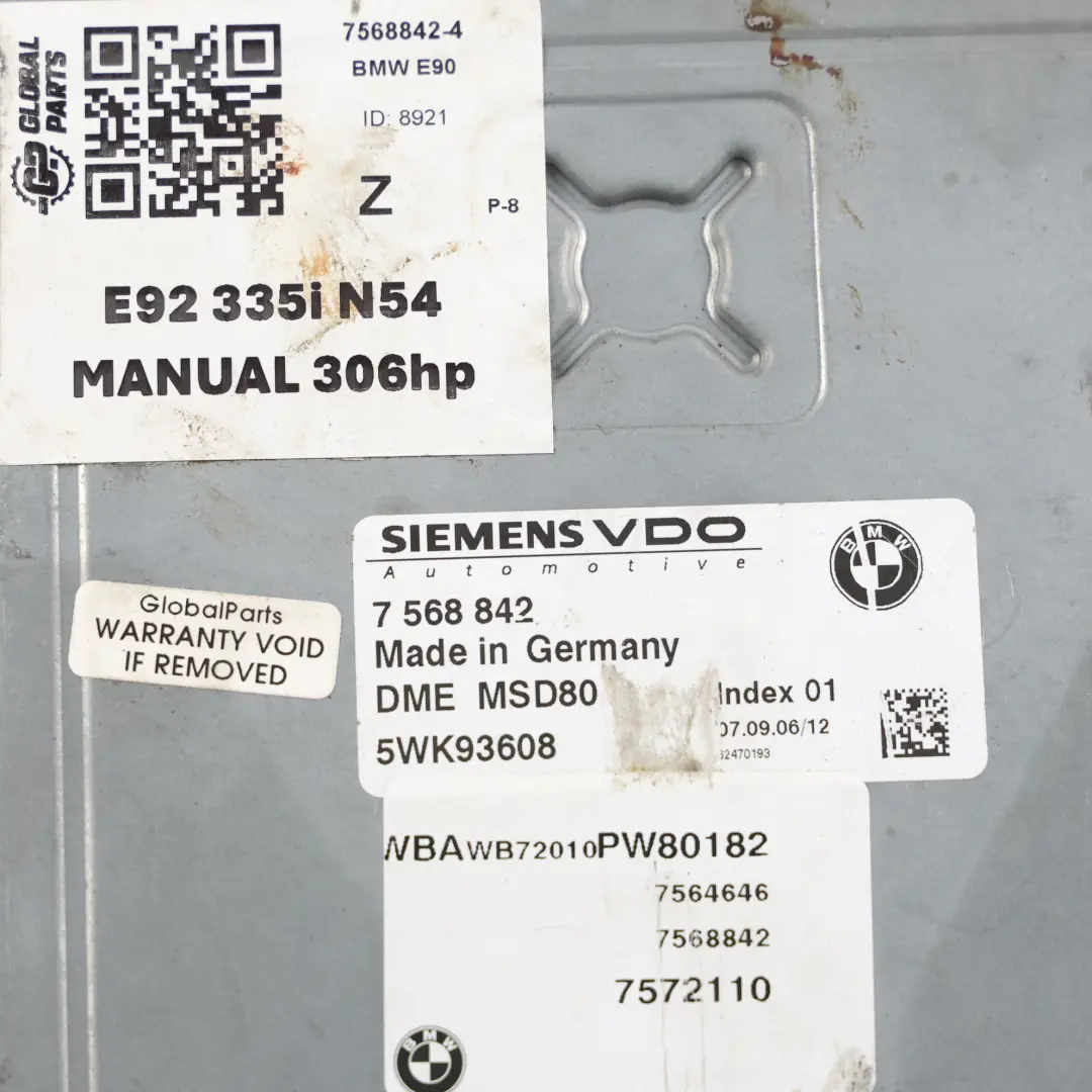 Essence N54 D'Utilisation Kit Calculateur ECU DME pour BMW E90 E91 E92 335I à propos du numéro de pièce 7568842 BMW E90 E91 E92 335I Essence N54 D'Utilisation Kit Calculateur ECU DME - SKU 7568842-4 - Numéro de pièce 7568842
