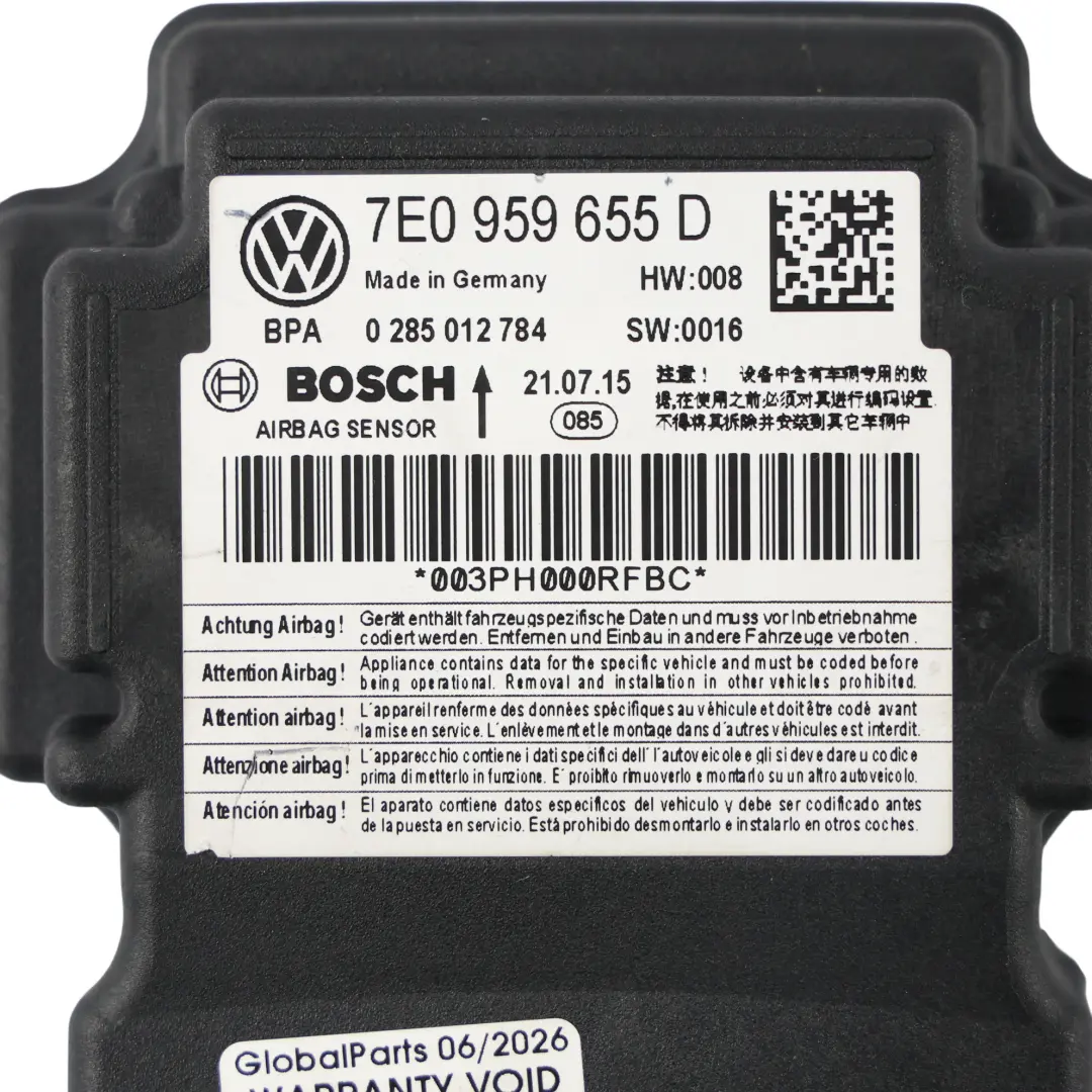 Moduł ECU Poduszek Powietrznych do Volkswagen Transporter T6 o numerze 7E0959655D Volkswagen Transporter T6 Moduł ECU Poduszek Powietrznych - SKU 7E0959655D - Numer Części 7E0959655D