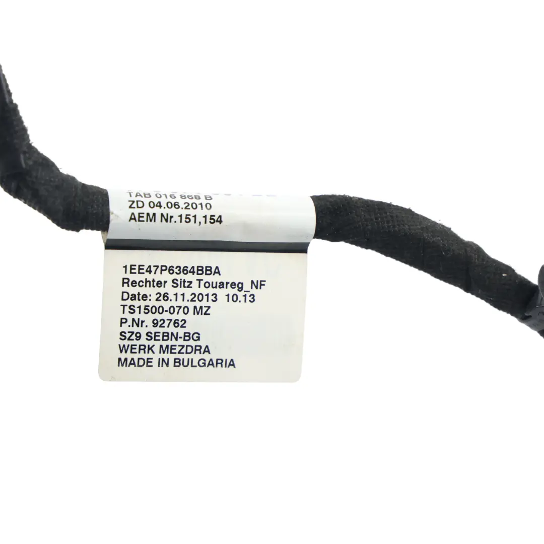 VW Volkswagen Touareg 7P Front Seat Frame Wiring Harness Right O/S - SKU RHD-7P6971364BB - Part number 7P6971364BB