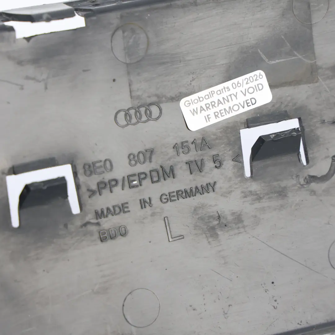 Audi A4 B7 S4 8H Cubierta Interior Parachoques Delantero Izquierdo - SKU 8E0807151A - Número de pieza 8E0807151A