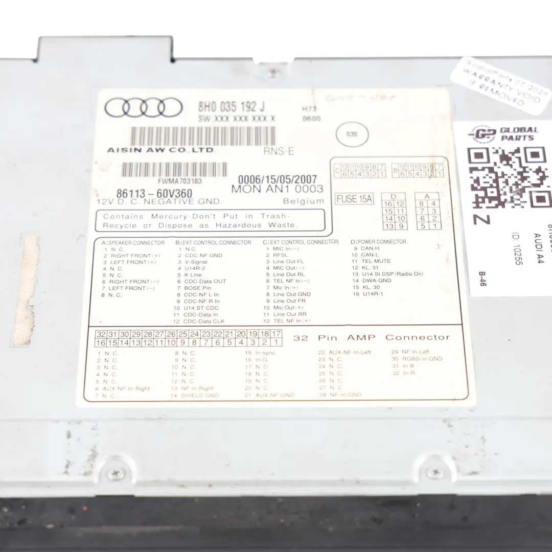 Audi A4 B7 Descapotable Radio CD Navegador Unidad Principal - SKU 8H0035192J - Número de pieza 8H0035192J