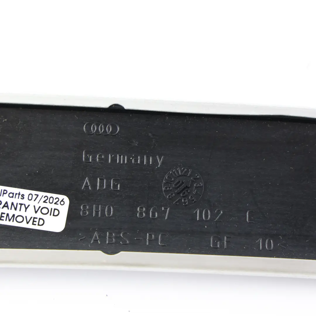 Lateral Trim Strip Rear Right O/S Brushed Aluminium to Audi A4 B7 Cabrio with Part number 8H0867102C Audi A4 B7 Cabrio Lateral Trim Strip Rear Right O/S Brushed Aluminium - SKU 8H0867102C - Part number 8H0867102C