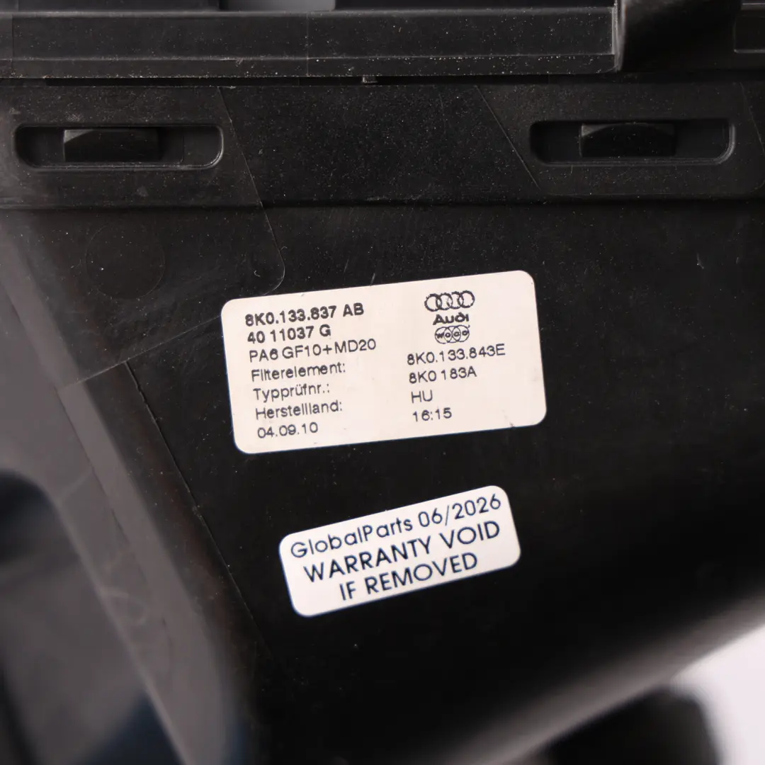 Intake Silencer Housing Filter Box Petrol to Audi A4 B8 A5 8T Air with Part number 8K0133837AB Audi A4 B8 A5 8T Air Intake Silencer Housing Filter Box Petrol - SKU 8K0133837AB-1 - Part number 8K0133837AB