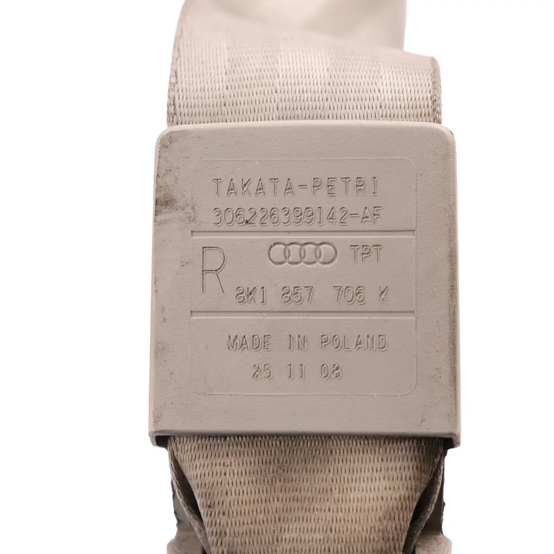Audi A4 B8 Seatbelt Front Right O/S Upper Seat Belt Beige - SKU 8K1857706K-2 - Part number 8K1857706K