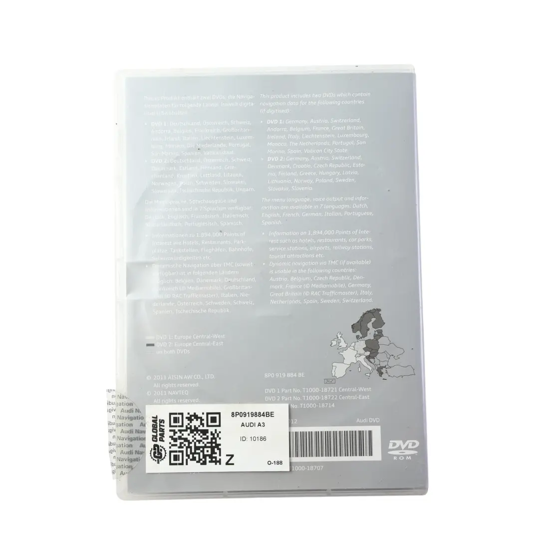 Mapa Europy Centralna Zachodnia Wschodnia 2012 do Audi A3 8P o numerze 8P0919884BE Audi A3 8P Mapa Europy Centralna Zachodnia Wschodnia 2012 - SKU 8P0919884BE - Numer Części 8P0919884BE
