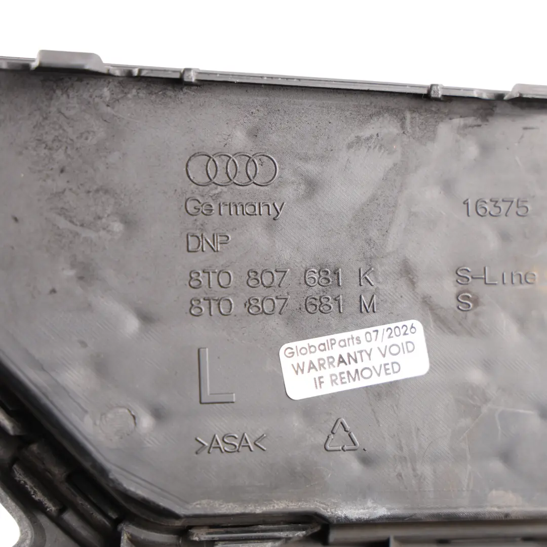 Audi A5 8T Rejilla Tapa Antiniebla Parachoques Delantero Izquierda - SKU 8T0807681K - Número de pieza 8T0807681K
