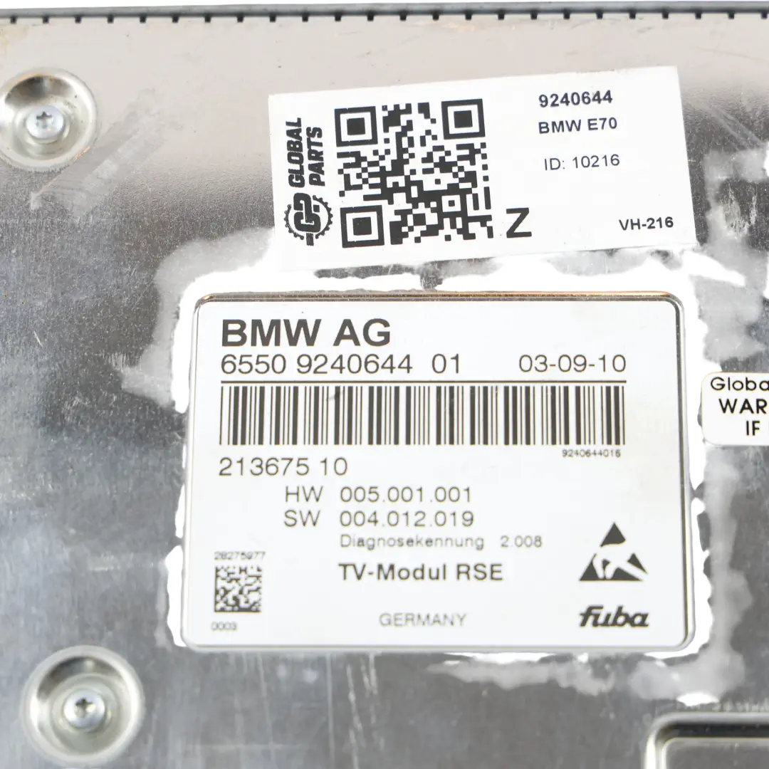 Multimedia Control Unit Module to BMW X5 E70 X6 E71 TV with Part number 9240644 BMW X5 E70 X6 E71 TV Multimedia Control Unit Module - SKU 9240644 - Part number 9240644