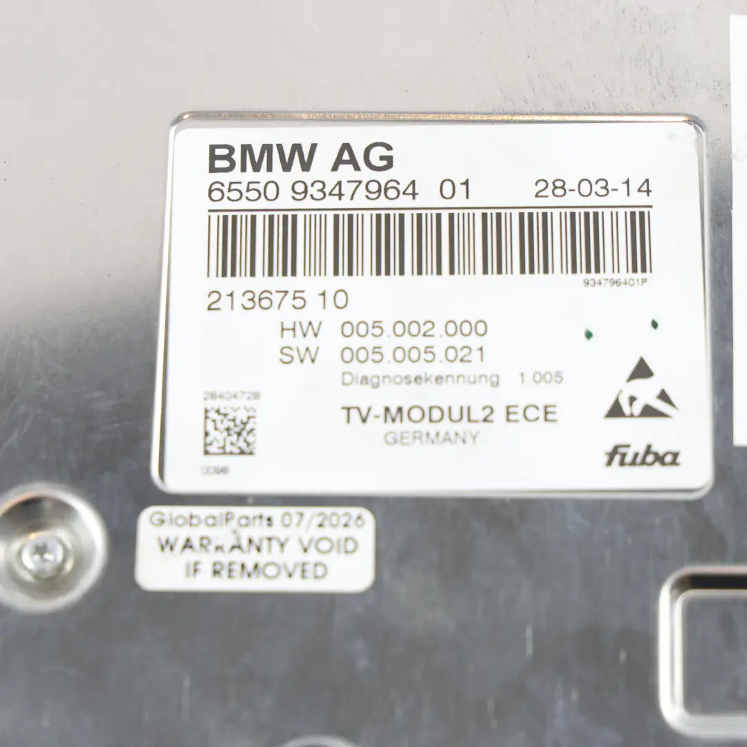 BMW F01 F02 F03 F04 F10 F12 F13 F30 F31 F32 F34 Módulo TV - SKU 9347964 - Número de pieza 9347964