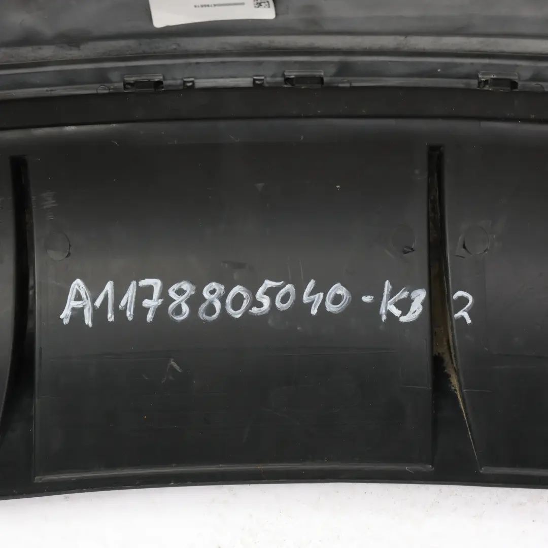 Bumper Trim Panel Cosmic Cosmos Black B13 to Mercedes C117 AMG Rear with Part number A1178805040 Mercedes C117 AMG Rear Bumper Trim Panel Cosmic Cosmos Black B13 - SKU A1178805040-KB2 - Part number A1178805040