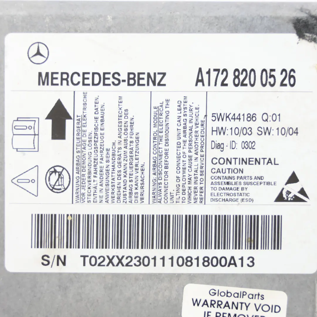 Airbag Modul SRS Steuergerät ECU für Mercedes R172 SLK mit Teilenummer A1728200526 Mercedes R172 SLK Airbag Modul SRS Steuergerät ECU - SKU A1728200526 - Teilenummer A1728200526