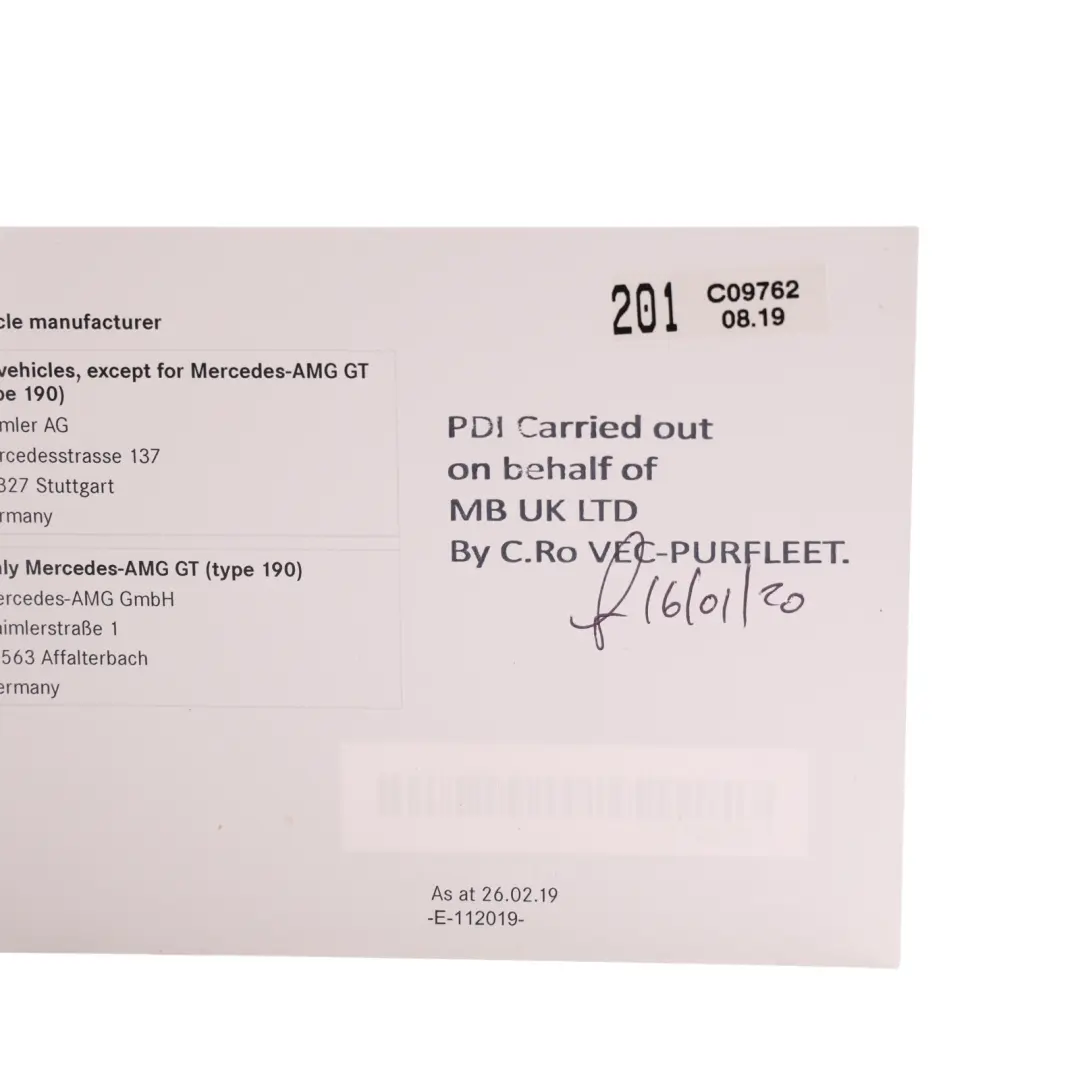 Mercedes W177 Owner Manual Leather Case PDI Service Information - SKU A1775846306 - Part number A1775846306