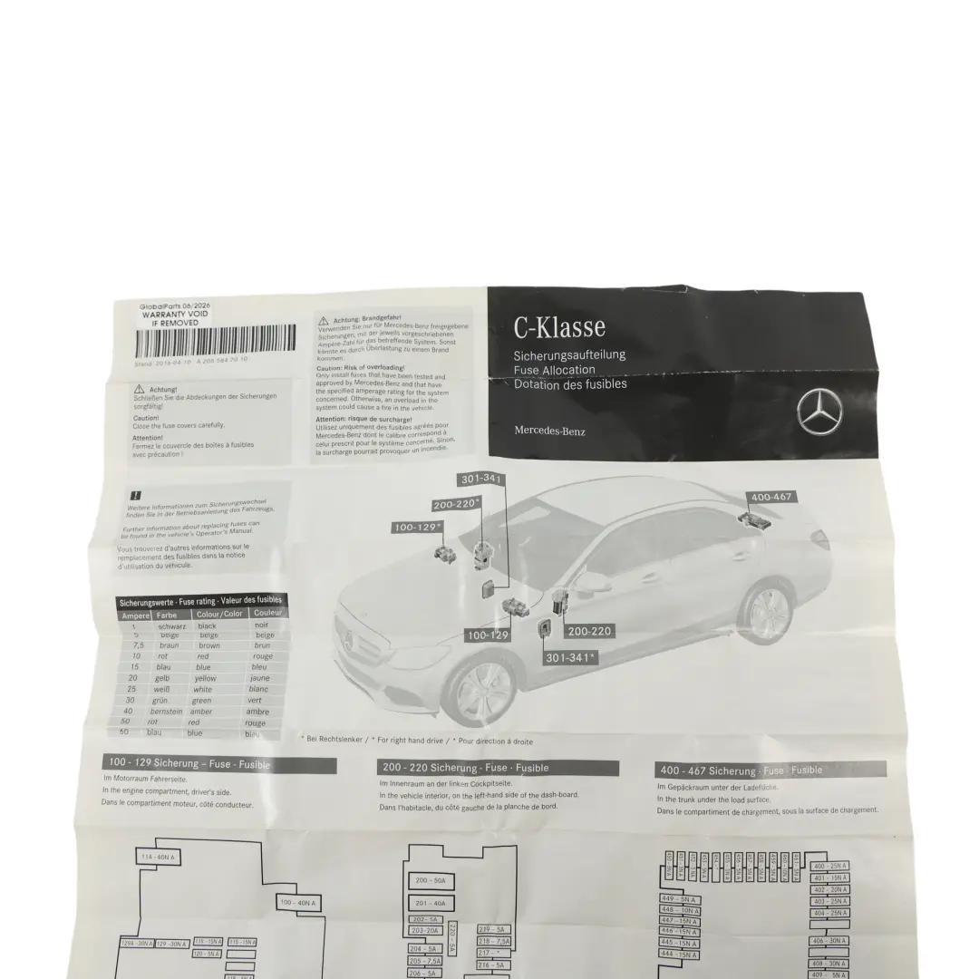 Handbuch Sicherungsbelegung Sicherungsbezeichnung Heft für Mercedes W205 mit Teilenummer A2055847010 Mercedes W205 Handbuch Sicherungsbelegung Sicherungsbezeichnung Heft - SKU A2055847010 - Teilenummer A2055847010