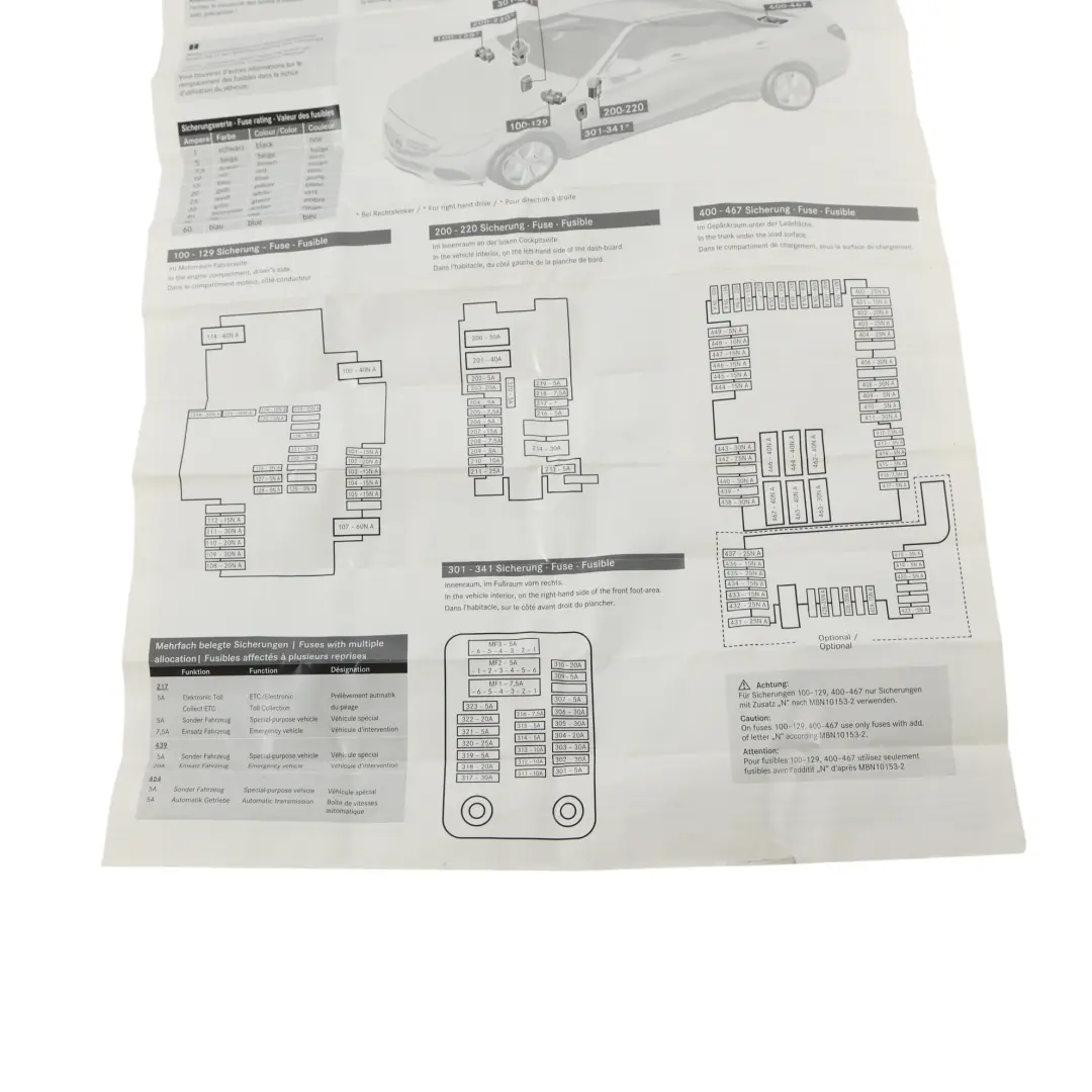 Mercedes W205 Handbuch Sicherungsbelegung Sicherungsbezeichnung Heft - SKU A2055847010 - Teilenummer A2055847010