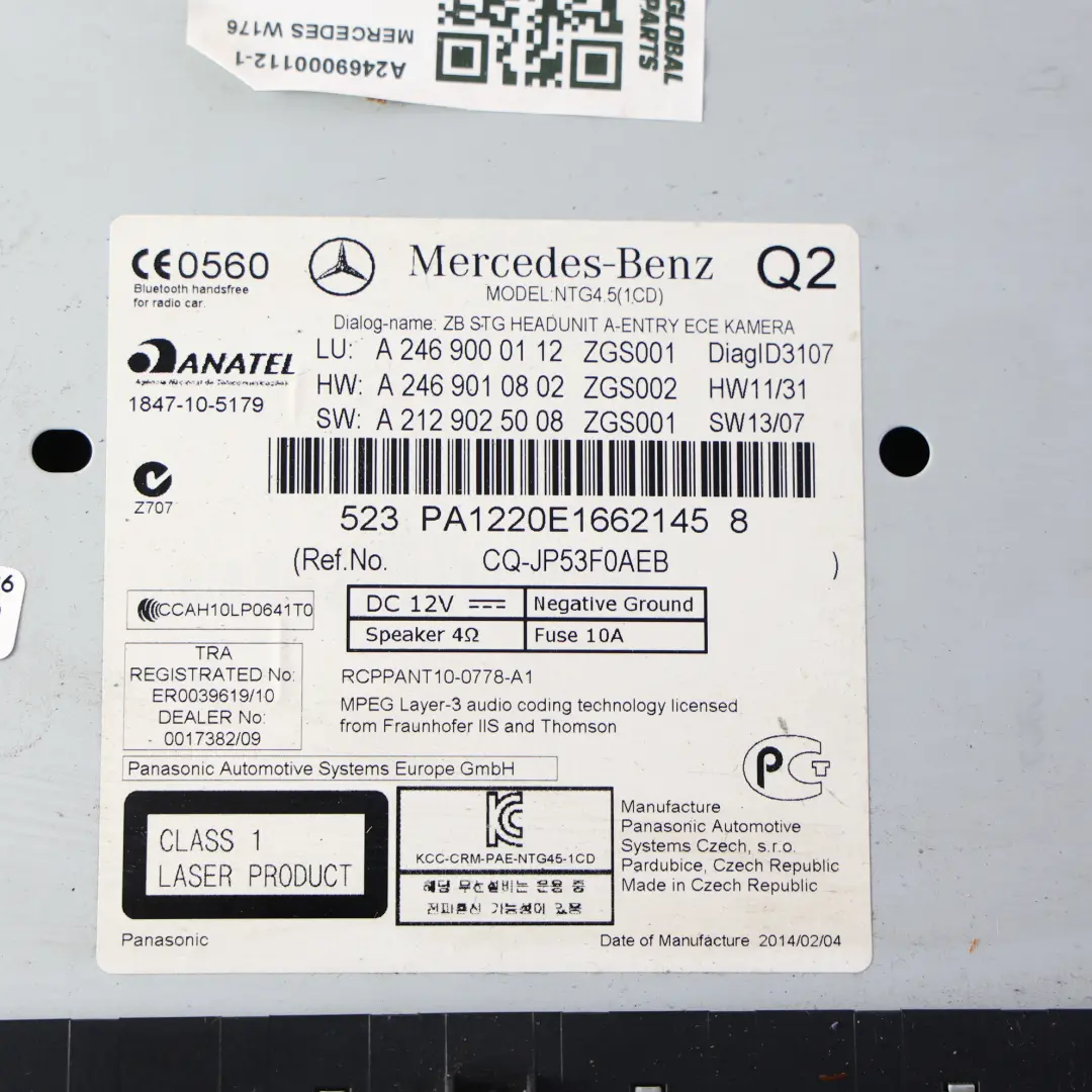  Radio Head Unit Mercedes C117 W176 W246 Navi CD Player Navigation - SKU A2469000112-1 - Part number A2469000112