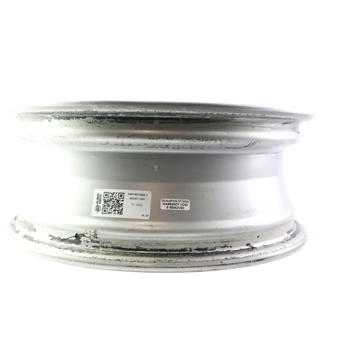 Alloy Wheel Rim Silver 15" 5,5J 3X112 ET22 to Smart Fortwo 451 Rear with Part number A4514010502 Smart Fortwo 451 Rear Alloy Wheel Rim Silver 15" 5,5J 3X112 ET22 - SKU A4514010502-1 - Part number A4514010502
