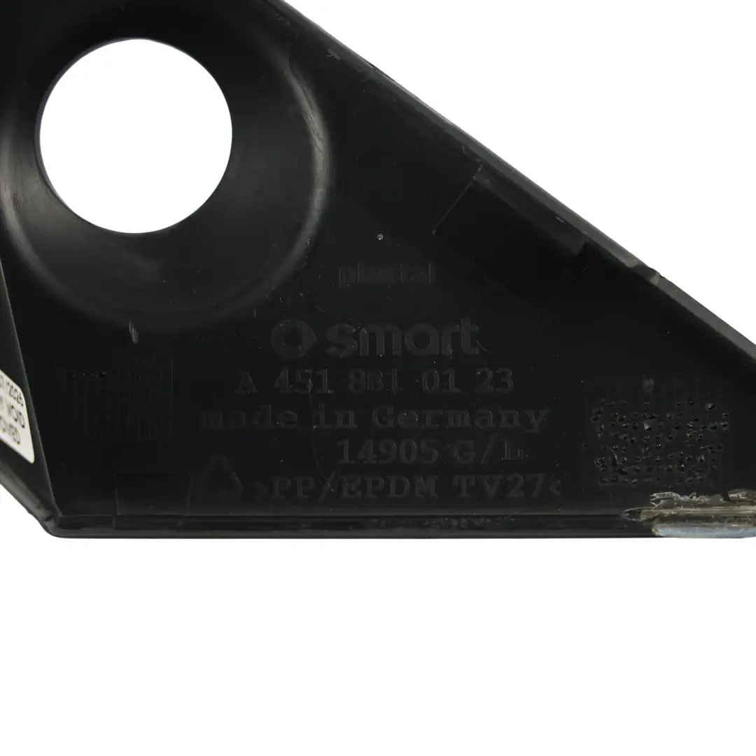 C451 Cabrio A-Pillar Triangle Trim Black Left N/S to Smart Fortwo with Part number A4518810123 Smart Fortwo C451 Cabrio A-Pillar Triangle Trim Black Left N/S - SKU A4518810123 - Part number A4518810123