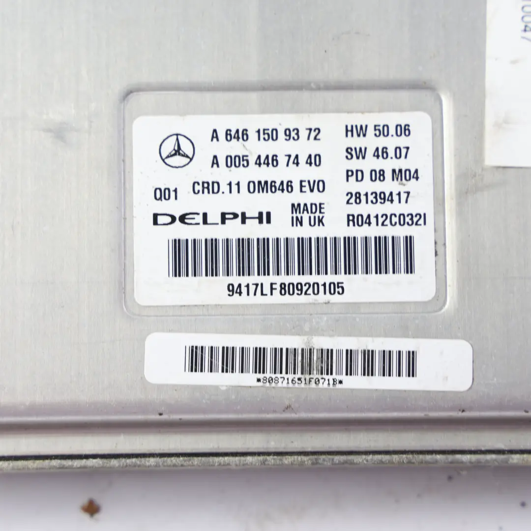 Mercedes W204 C220CDI 170HP OM646.811 Kit ECU Motor Llave - SKU A6461509372-2 - Número de pieza A6461509372