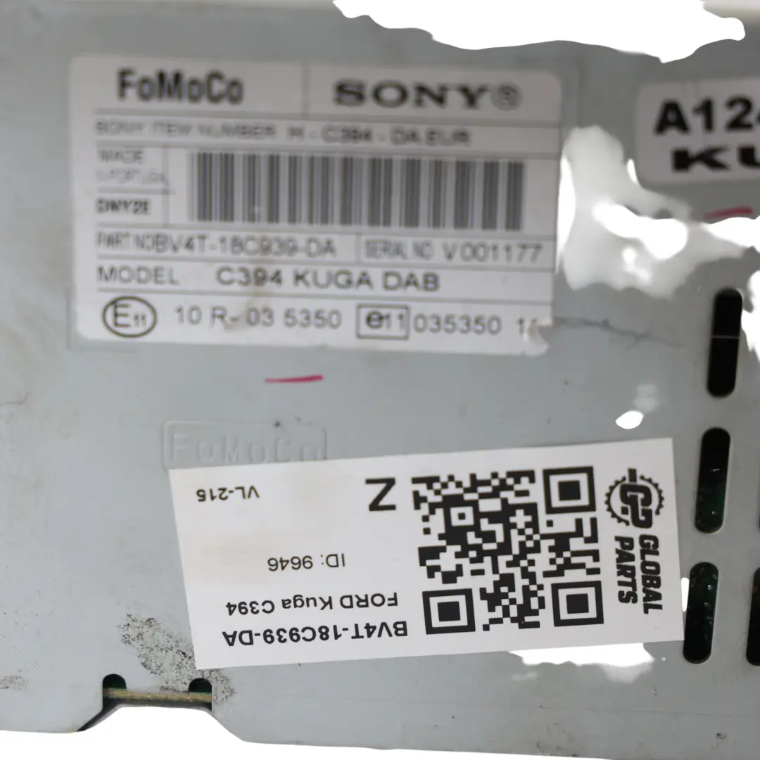 MK1 C394 Radio Stereo CD Player Kopfeinheit Sony für Ford Kuga mit Teilenummer BV4T-18C939-DA Ford Kuga MK1 C394 Radio Stereo CD Player Kopfeinheit Sony - SKU BV4T-18C939-DA - Teilenummer BV4T-18C939-DA