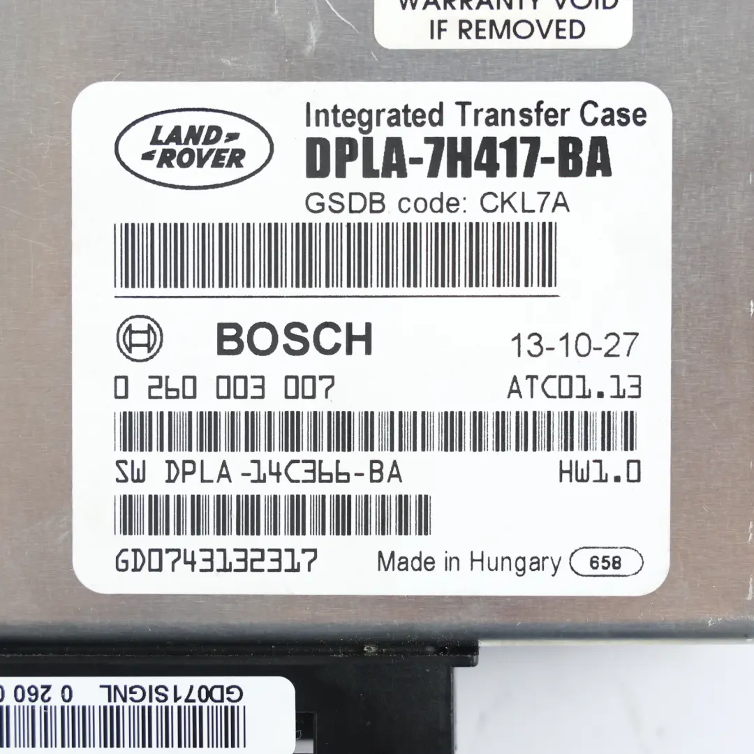 Centralina Modulo Transfer Case ECU Bosh per Land Rover con numero di parte DPLA-7H417-BA Land Rover Centralina Modulo Transfer Case ECU Bosh - SKU DPLA-7H417-BA - Numero di parte DPLA-7H417-BA