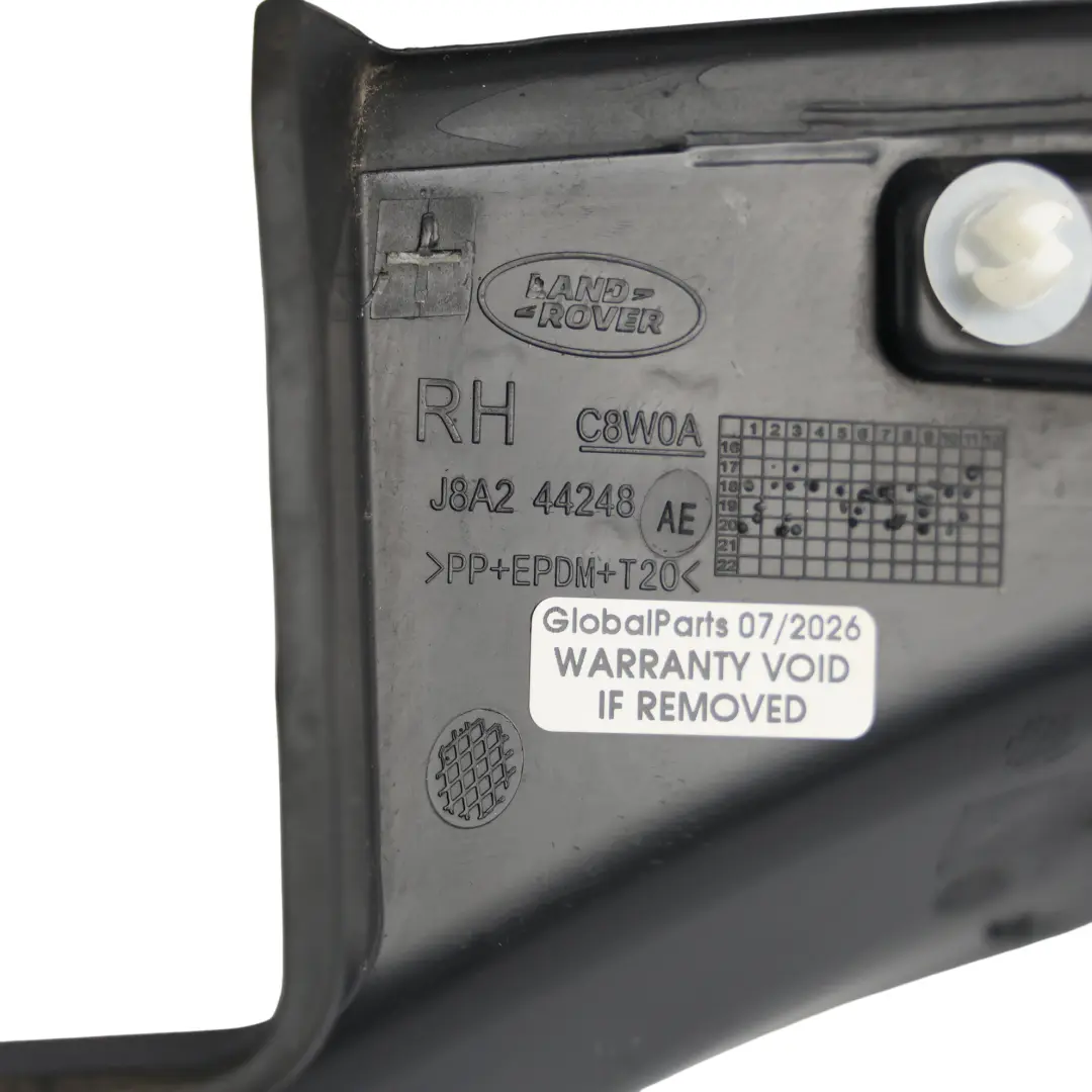 Hinge Trim Right O/S to Land Rover Range Rover Velar L560 Tailgate with Part number J8A2-44248-AE Land Rover Range Rover Velar L560 Tailgate Hinge Trim Right O/S - SKU J8A2-44248-AE - Part number J8A2-44248-AE