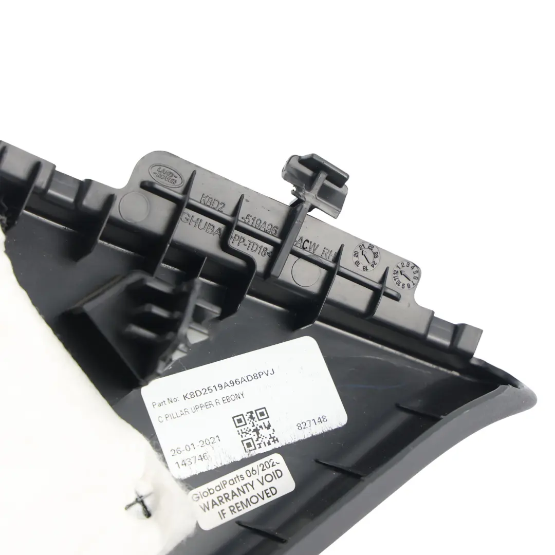 C-Pillar Trim Cover Black Right O/S to Range Rover Evoque L551 with Part number K8D2-519A96-AD Range Rover Evoque L551 C-Pillar Trim Cover Black Right O/S - SKU K8D2-519A96-AD - Part number K8D2-519A96-AD