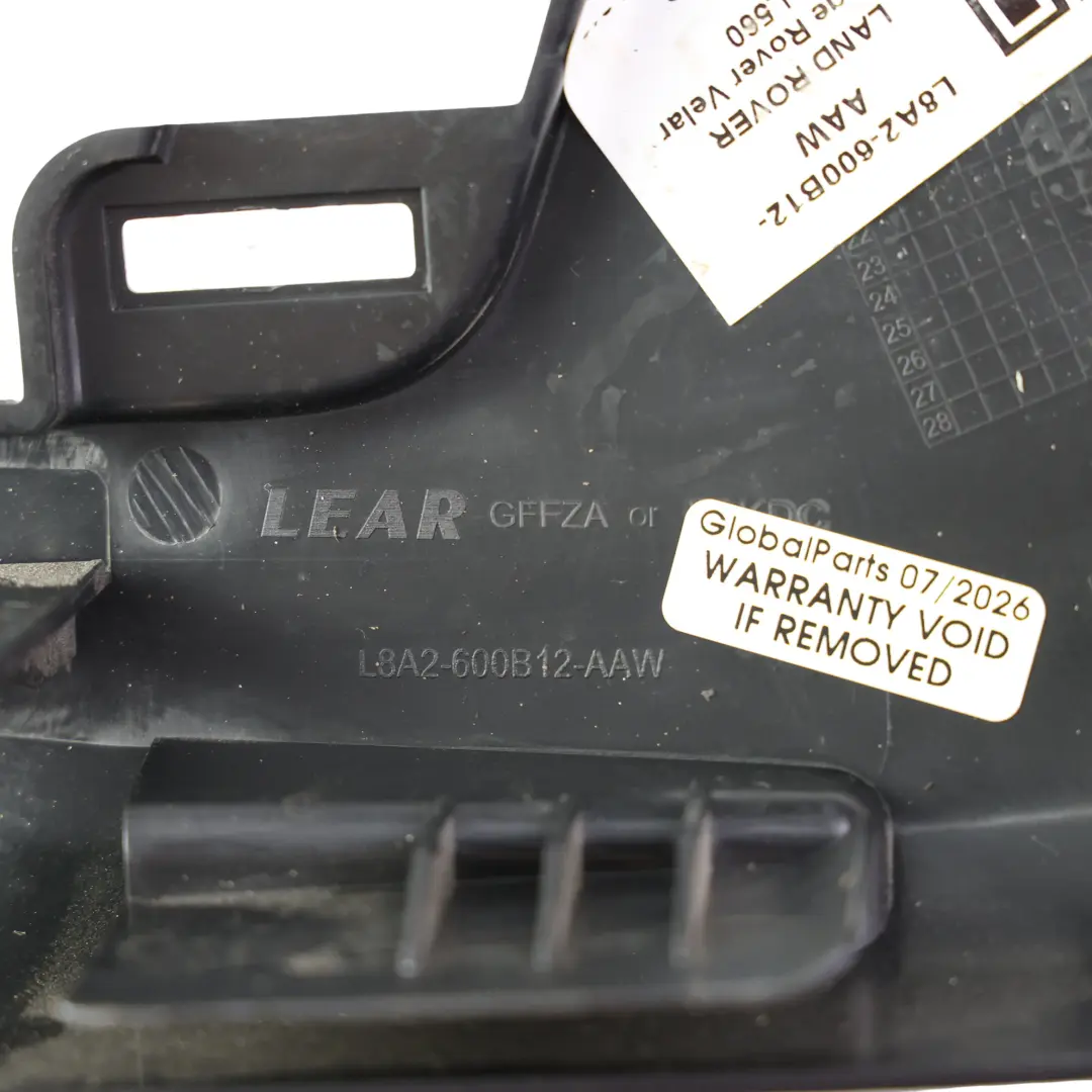 Trim Panel Front Right O/S to Range Rover Velar L560 Seat Cover with Part number L8A2-600B12-AAW Range Rover Velar L560 Seat Cover Trim Panel Front Right O/S - SKU L8A2-600B12-AAW - Part number L8A2-600B12-AAW