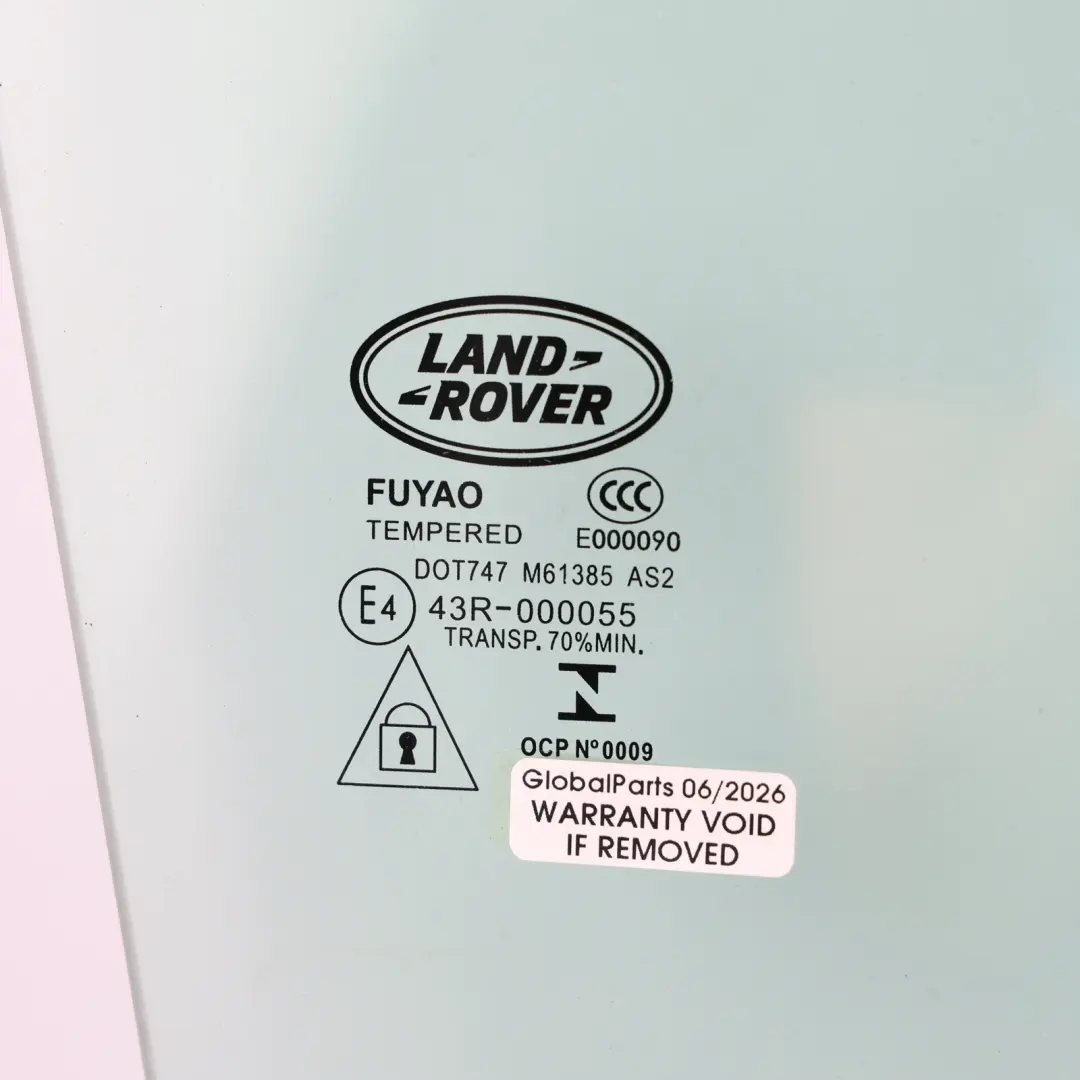 Door Window Glass Right O/S AS3 Tinted J8A2-25712-AB to Range Rover Velar L560 Rear with Part number LR093210 Range Rover Velar L560 Rear Door Window Glass Right O/S AS3 Tinted J8A2-25712-AB - SKU LR093210 - Part number LR093210