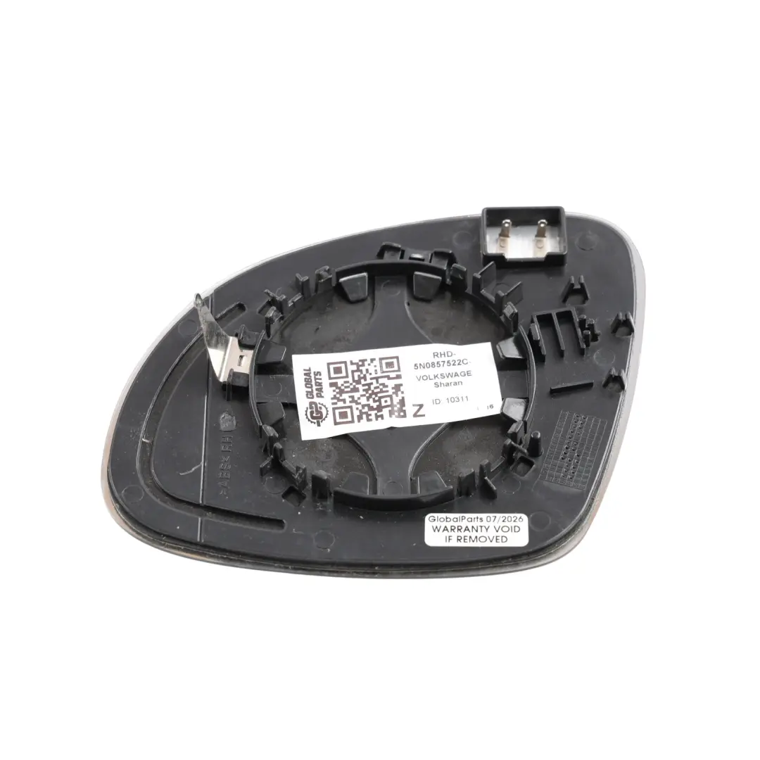 Volkswagen VW Sharan 7N Front Door Wing Mirror Glass Insert Right O/S - SKU RHD-5N0857522C-1 - Part number 5N0857522C