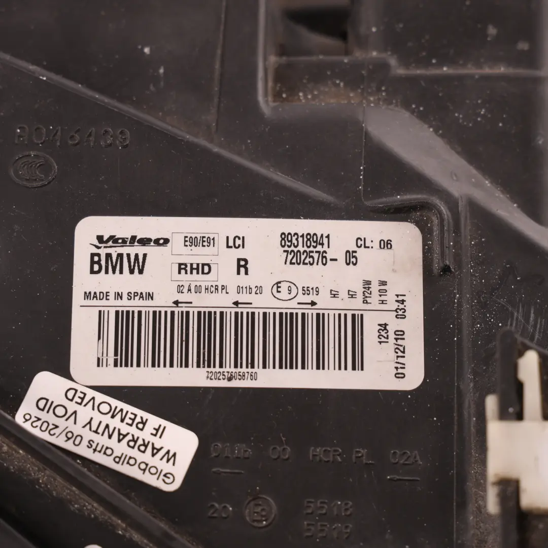 BMW E90 E91 LCI Headlight Headlamp Lamp Driver Side Right O/S - SKU RHD-7202576-2 - Part number 7202576