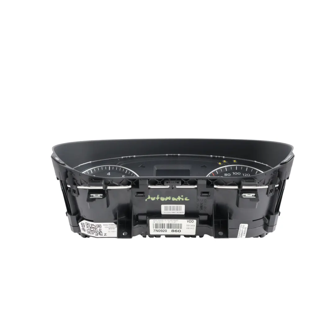VW Volkswagen Sharan 7N Instrument Cluster Speedometer Petrol Manual - SKU RHD-7N0920860 - Part number 7N0920860