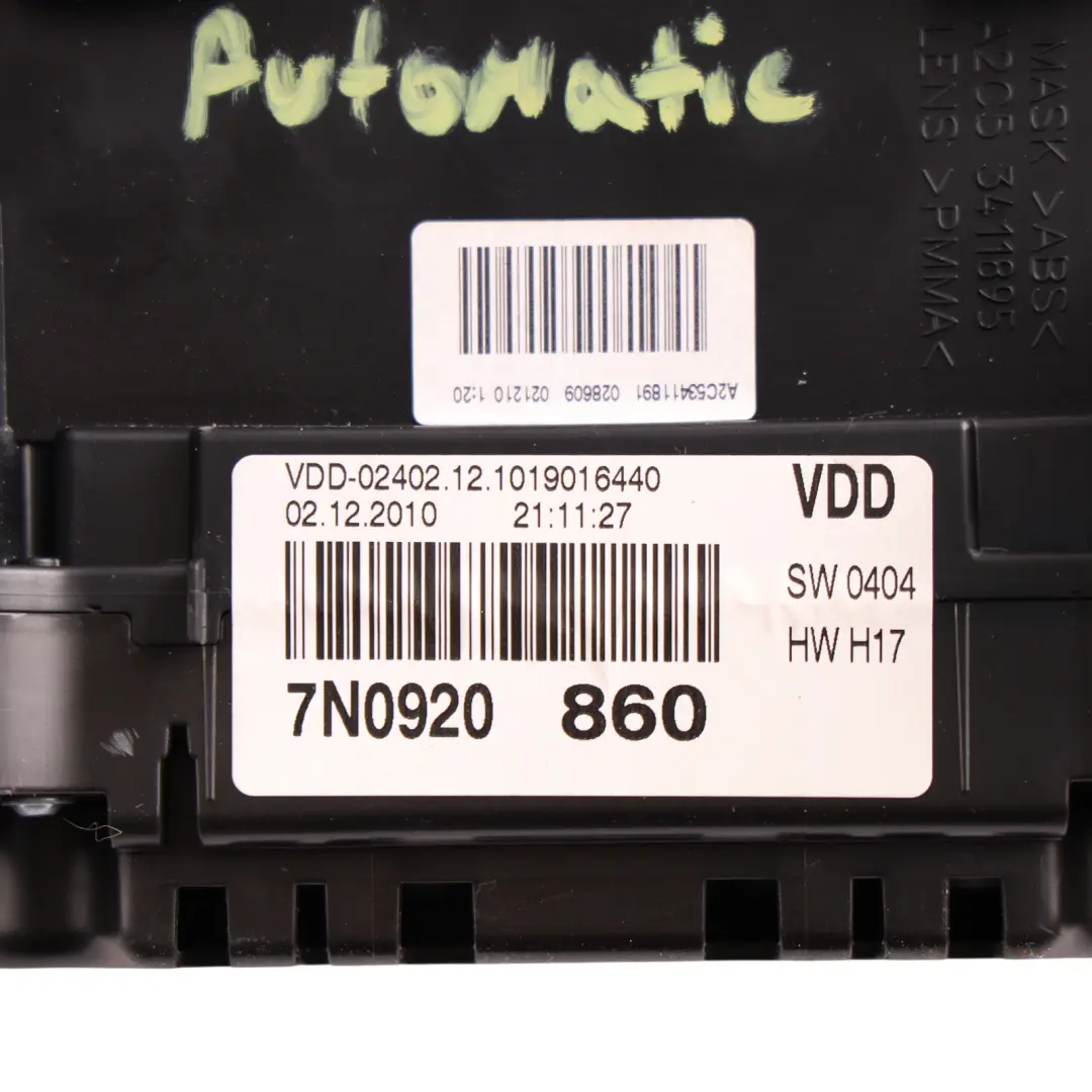VW Volkswagen Sharan 7N Instrument Cluster Speedometer Petrol Manual - SKU RHD-7N0920860 - Part number 7N0920860