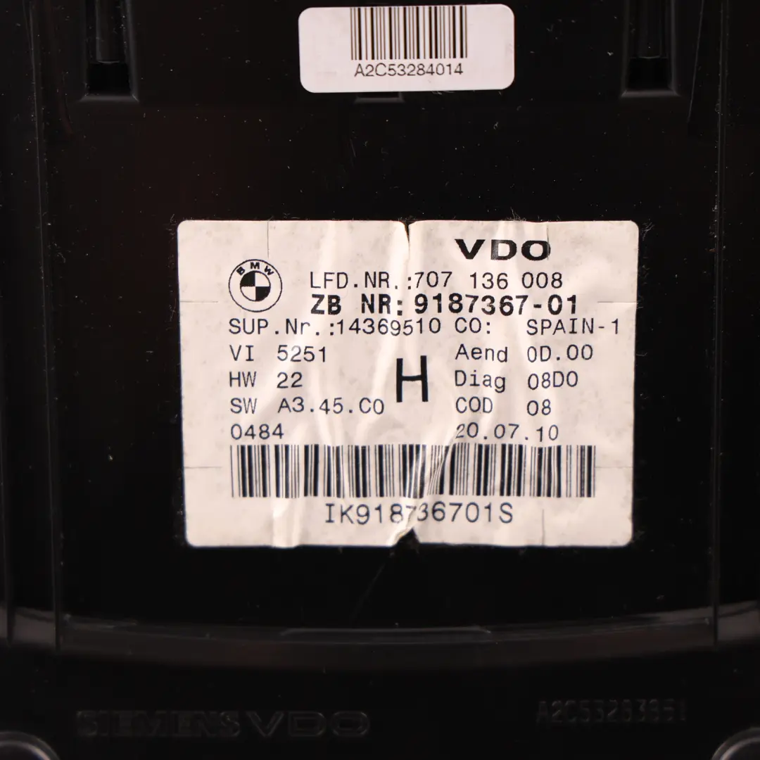Instrument Cluster Speedo Speedometer Clocks Petrol Manual to BMW E93 with Part number 9187367 BMW E93 Instrument Cluster Speedo Speedometer Clocks Petrol Manual - SKU RHD-9187367 - Part number 9187367
