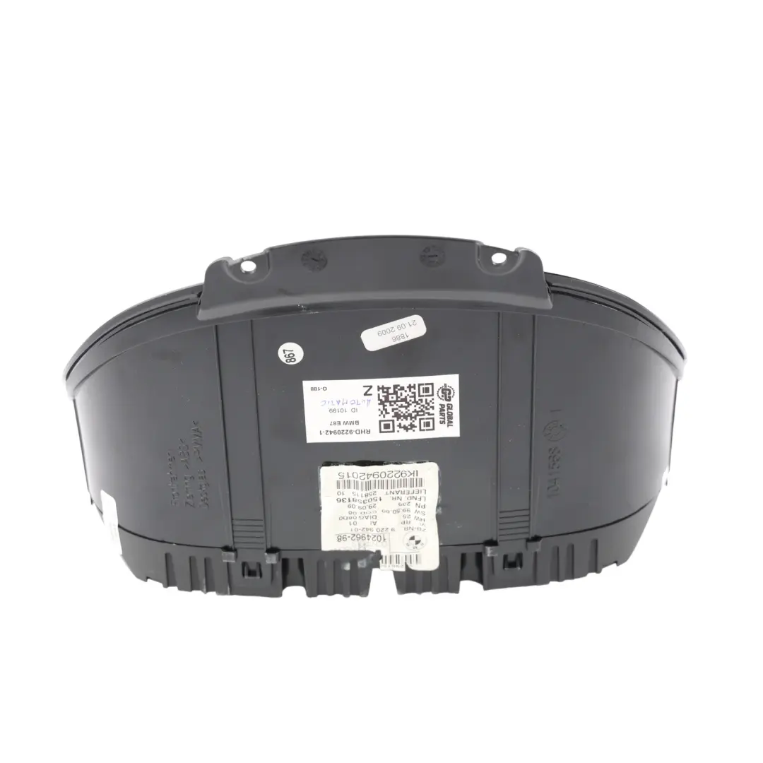 BMW E81 E87 LCI Instrument Cluster Speedo Clocks Petrol Automatic - SKU RHD-9220942-1 - Part number 9220942
