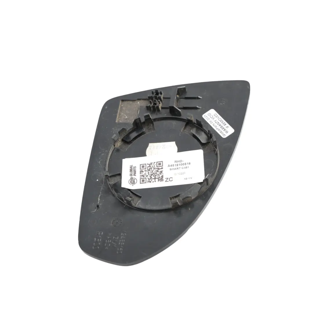 C451 Door Wing Mirror Glass Left N/S Rear View to Smart Fortwo with Part number A4518100516 Smart Fortwo C451 Door Wing Mirror Glass Left N/S Rear View - SKU RHD-A4518100516 - Part number A4518100516