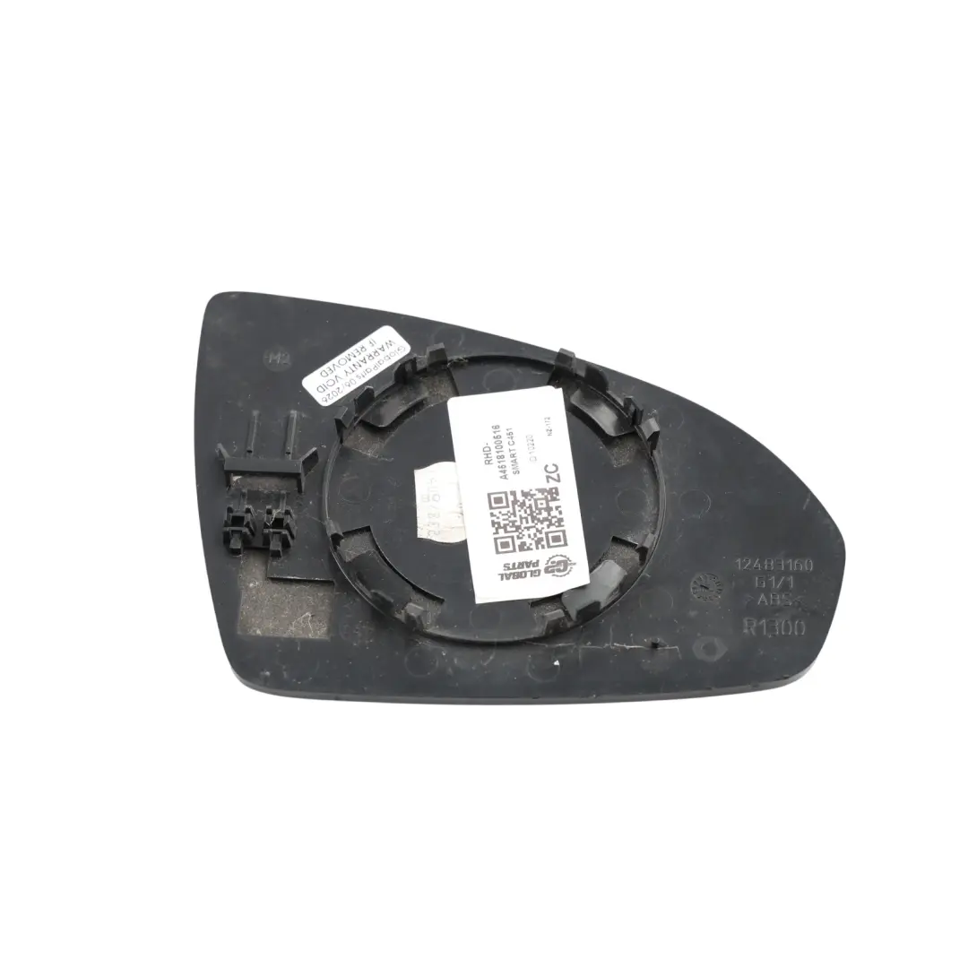 C451 Door Wing Mirror Glass Left N/S Rear View to Smart Fortwo with Part number A4518100516 Smart Fortwo C451 Door Wing Mirror Glass Left N/S Rear View - SKU RHD-A4518100516 - Part number A4518100516