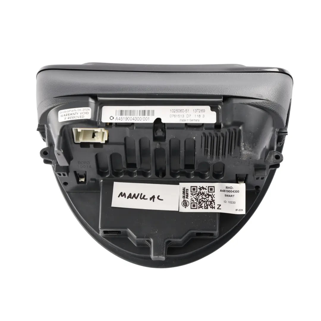 C451 Instrument Cluster Speedometer Manual to Smart Fortwo with Part number A4519004300 Smart Fortwo C451 Instrument Cluster Speedometer Manual - SKU RHD-A4519004300 - Part number A4519004300