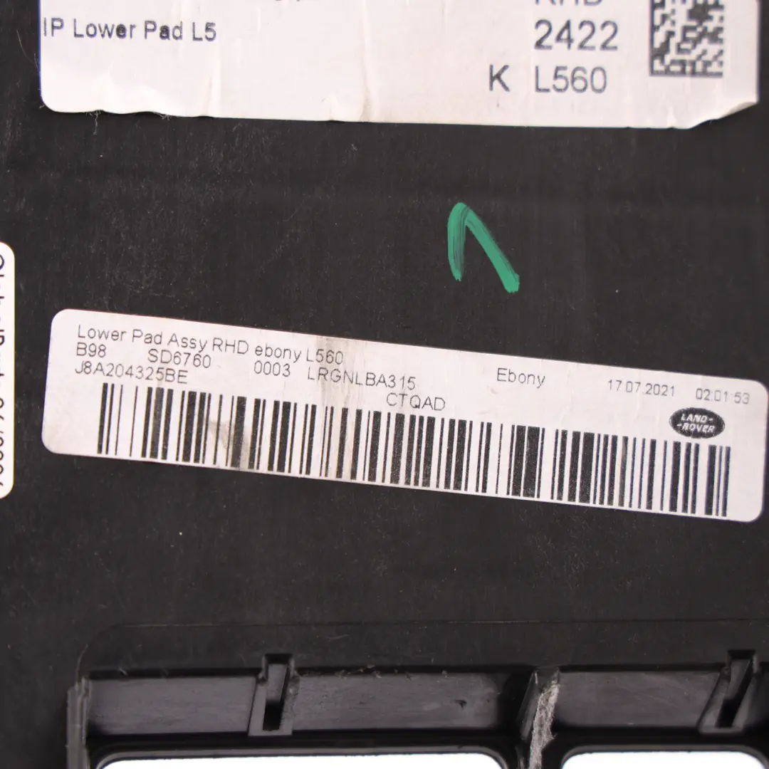 Land Rover Range Rover Velar L560 Dash Trim Lower Panel Right O/S - SKU RHD-J8A2-04325-A - Part number J8A2-04325-A