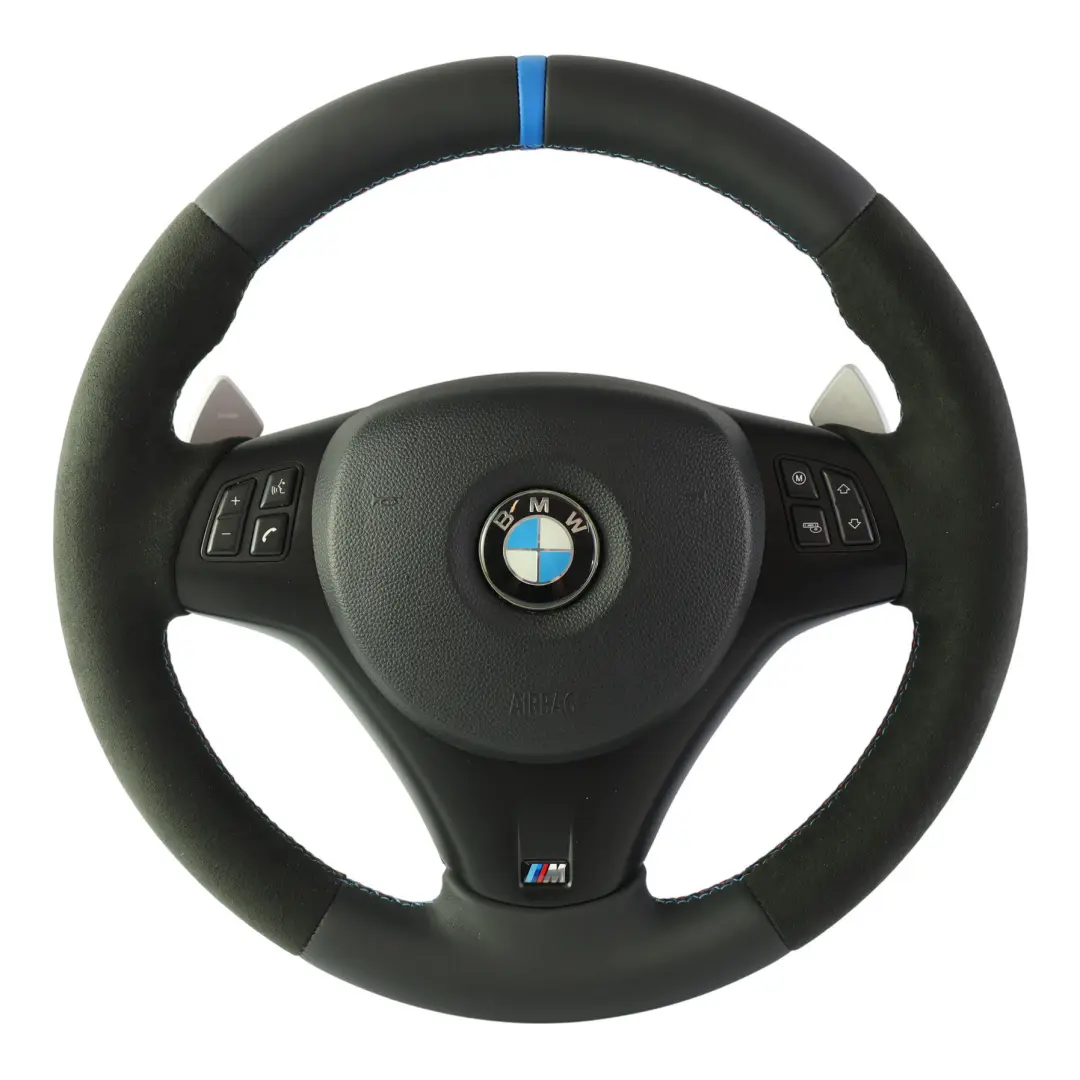 Steering Wheel NEW Black Leather M-Sport Thick Paddle Shift to BMW E90 E92 E93 M3 with Part number 2283738 BMW E90 E92 E93 M3 Steering Wheel NEW Black Leather M-Sport Thick Paddle Shift - SKU 2283738-2-SET - Part number 2283738