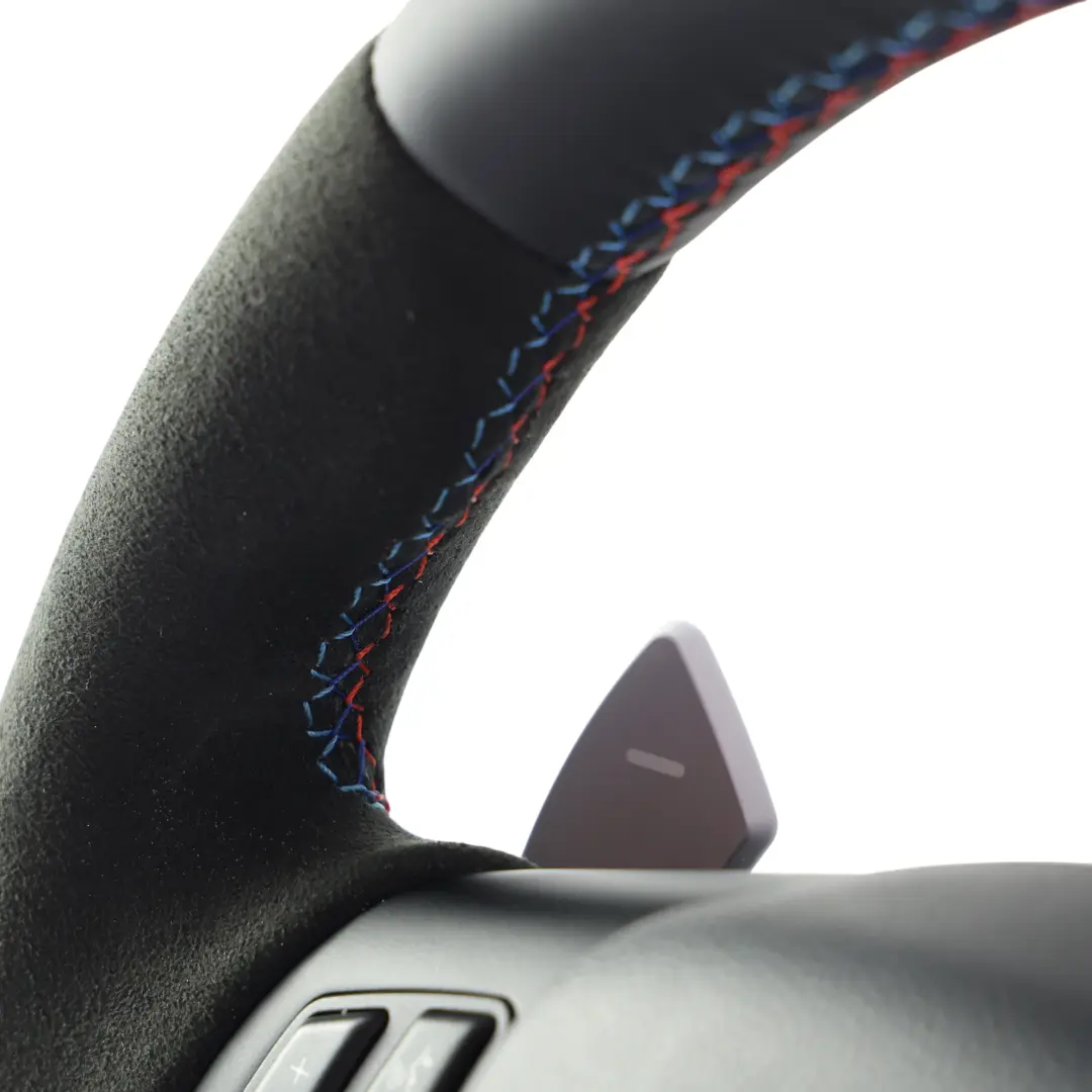 Steering Wheel NEW Black Leather M-Sport Thick Paddle Shift to BMW E90 E92 E93 M3 with Part number 2283738 BMW E90 E92 E93 M3 Steering Wheel NEW Black Leather M-Sport Thick Paddle Shift - SKU 2283738-2-SET - Part number 2283738